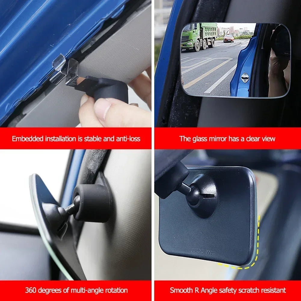 2/1PCS Car Auxiliary Blind Spot Mirror 360° Wide-Angle Adjustable HD Convex Mirrors Automotive Parking Reversing Rearview Mirror
