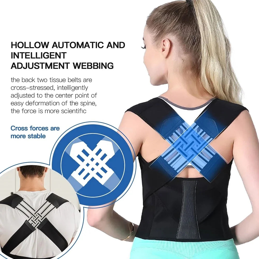 Adjustable Posture Corrector Brace for Women & Men, Upper Back Support, Gym Pilates Body Alignment, Unisex Spinal Straightener