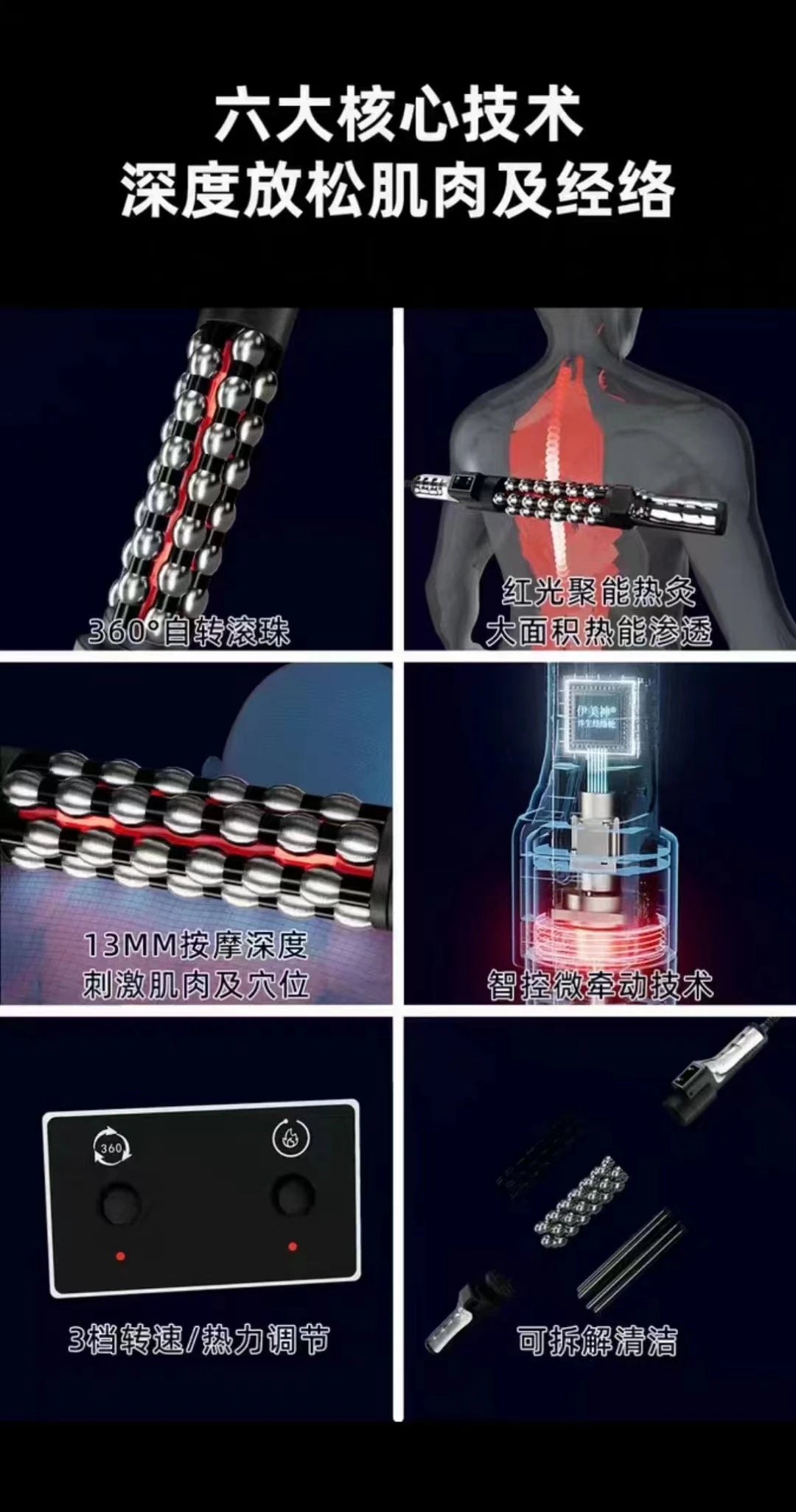 Relaxed Red Light Heated Massage Device 36W Roll Massager 360 Rotating Inner Ball Roller For Whole Body Anti Cellulite