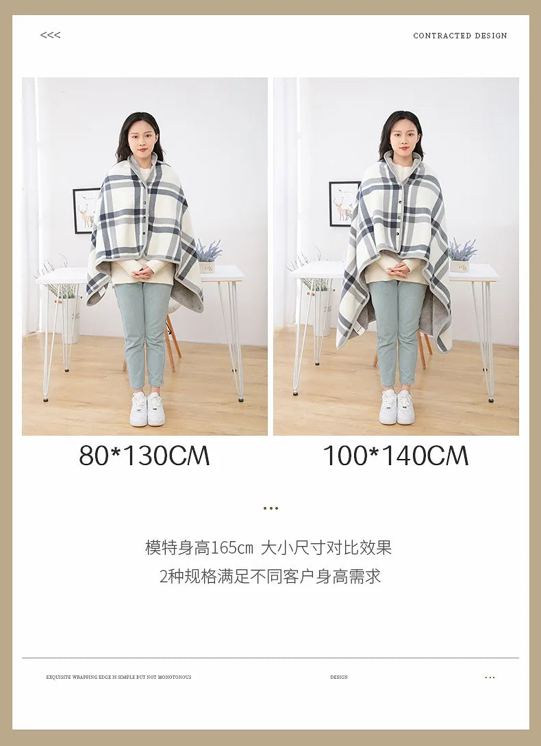 Wearable Plaid Blanket Fleece Doublelayer Blankets With Button Thicken Multifunction Winter Warm Throw Blanket For Sofa Bed
