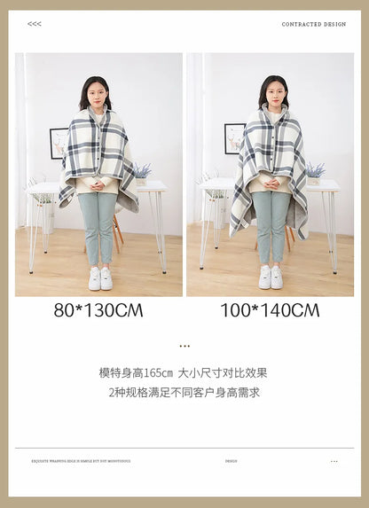 Wearable Plaid Blanket Fleece Doublelayer Blankets With Button Thicken Multifunction Winter Warm Throw Blanket For Sofa Bed