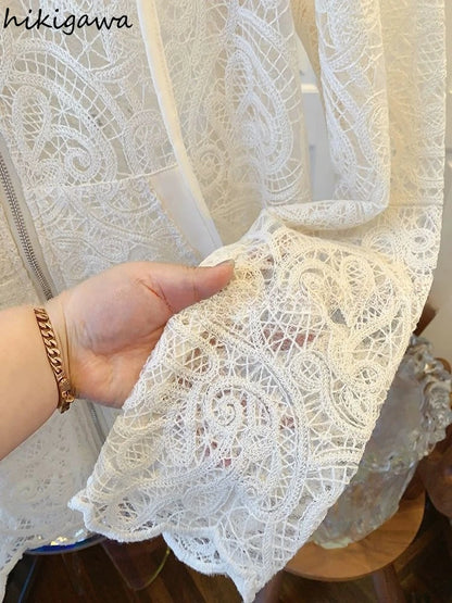 Oversized Tops Temperament Coat Women's Clothing Hooded Lace Hollow Out Outwear 2025 Ropa Mujer Casual Summer Fashion Jackets