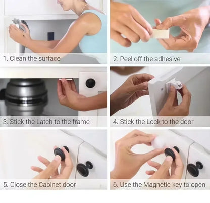 4pcs Babyproof Magnetic Cabinet Locks - Keep Your Little Ones Safe With Adhesive Easy Installation & Key Holders