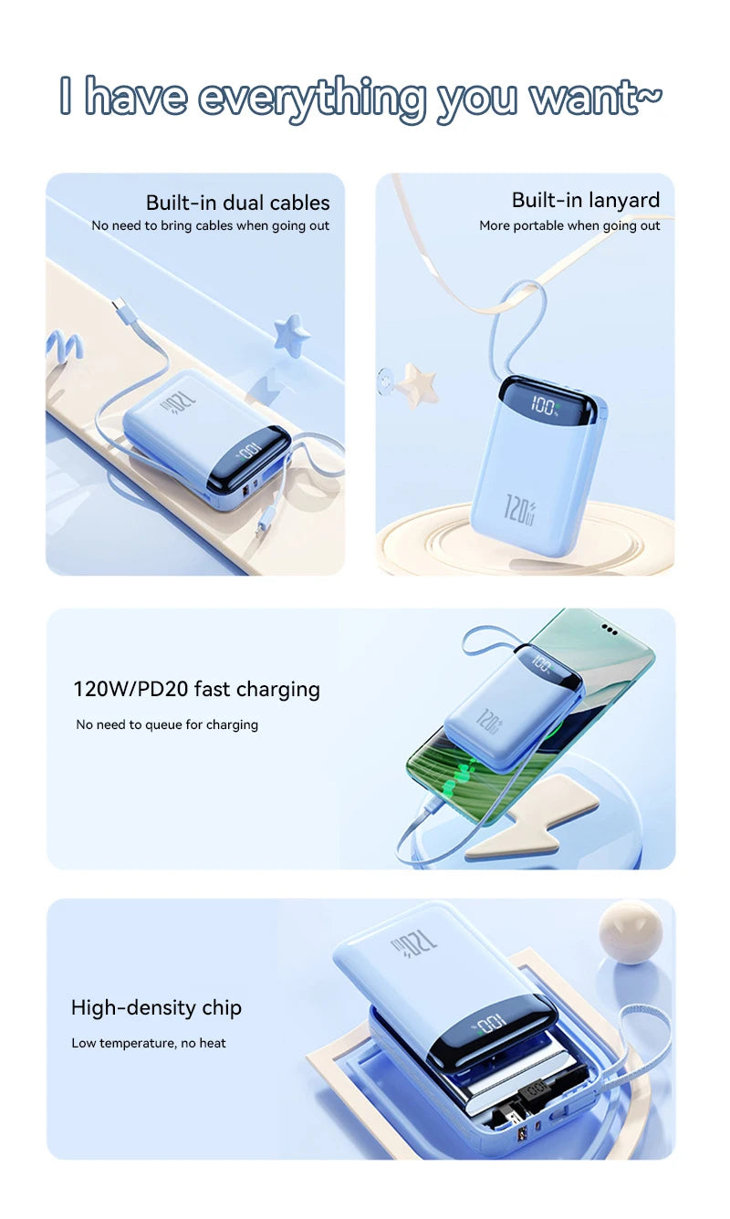 120W Power Bank With Charging Cables 100000mah Large Capacity Portable External Battery For Multi Phones Emergency Supply