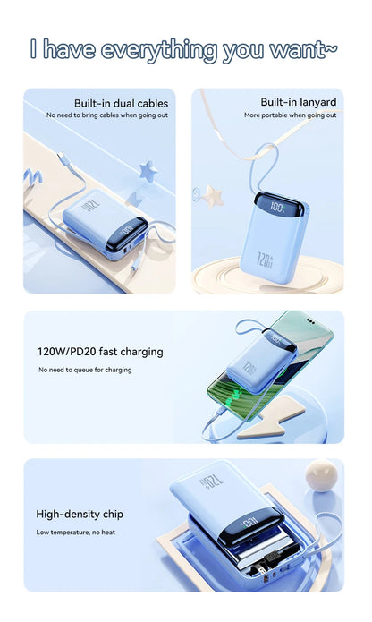 120W Power Bank With Charging Cables 100000mah Large Capacity Portable External Battery For Multi Phones Emergency Supply