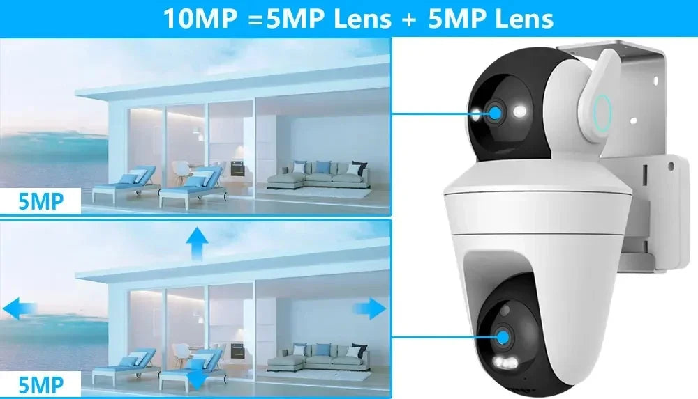 Smart WiFi Security Camera Outdoor Dual PTZ Control 10MP Dual Lens 360° Wireless Video Surveillance IP Camera Smart Home