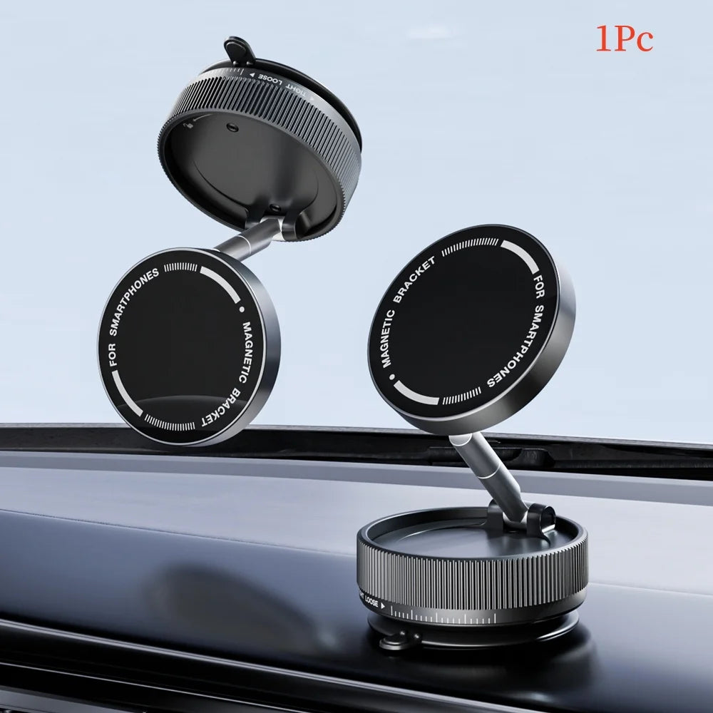 Foldable Magnetic Car Phone Mount with 360° Rotation & Vacuum Suction for Secure, Hands-Free Phone Holder