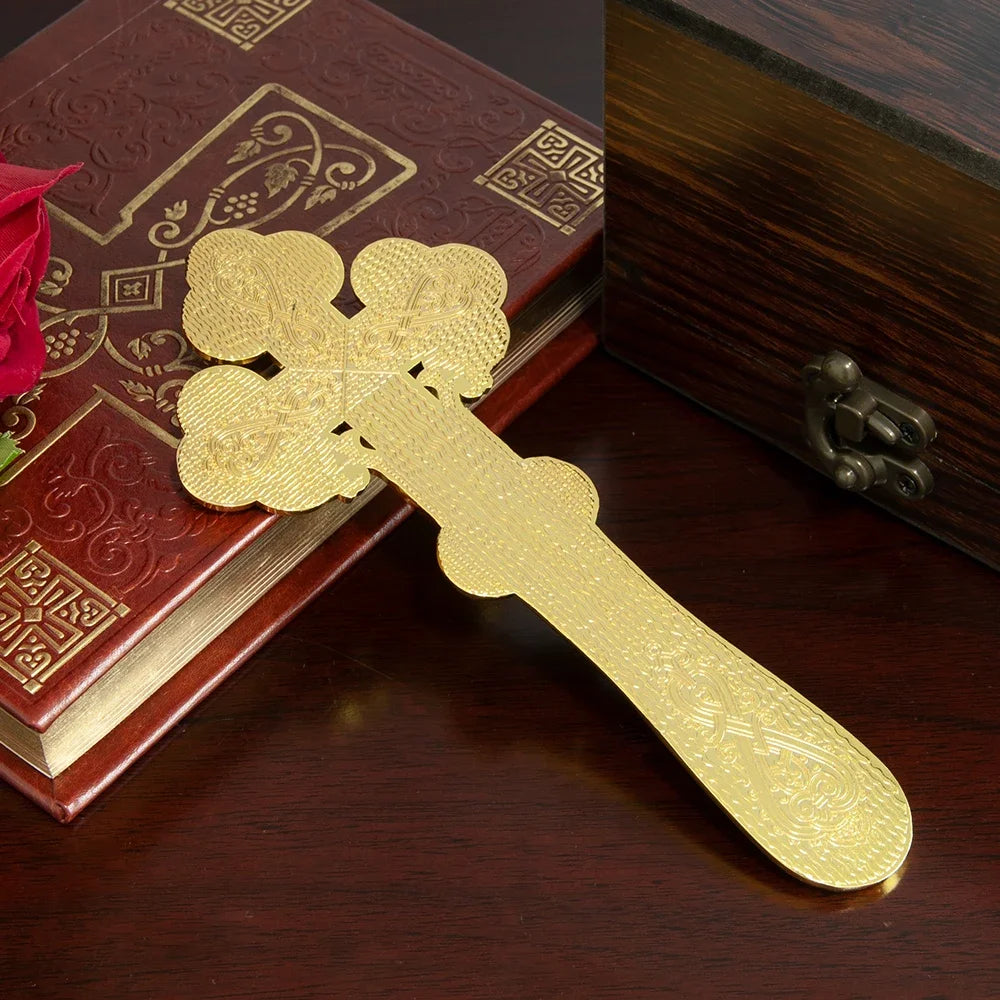 Orthodox Church Handle Blessing Church Cross Gold Plated Colorful Enamel Jesus Crucifix icon Cross With INRI For Prayer