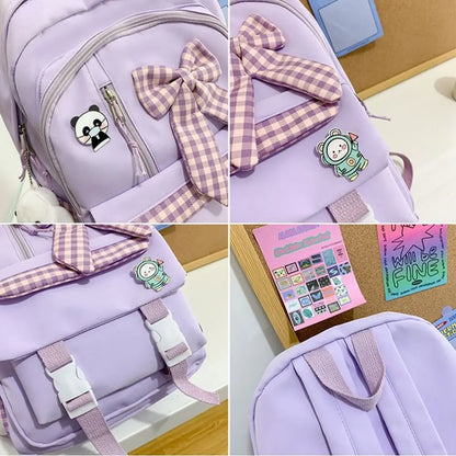Fashion Bow Backpack Children's School Backpack Large Capacity Nylon School Bags Elementary School Book Bags Outdoor Travel Bag