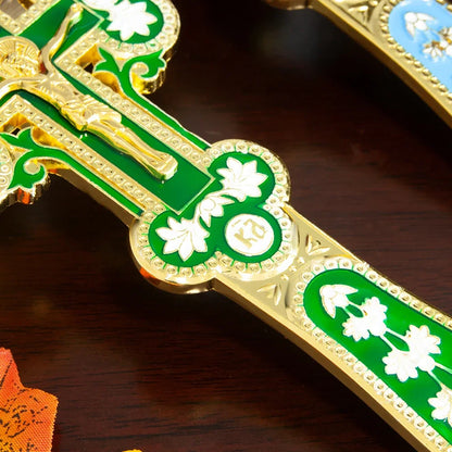 Orthodox Church Handle Blessing Church Cross Gold Plated Colorful Enamel Jesus Crucifix icon Cross With INRI For Prayer