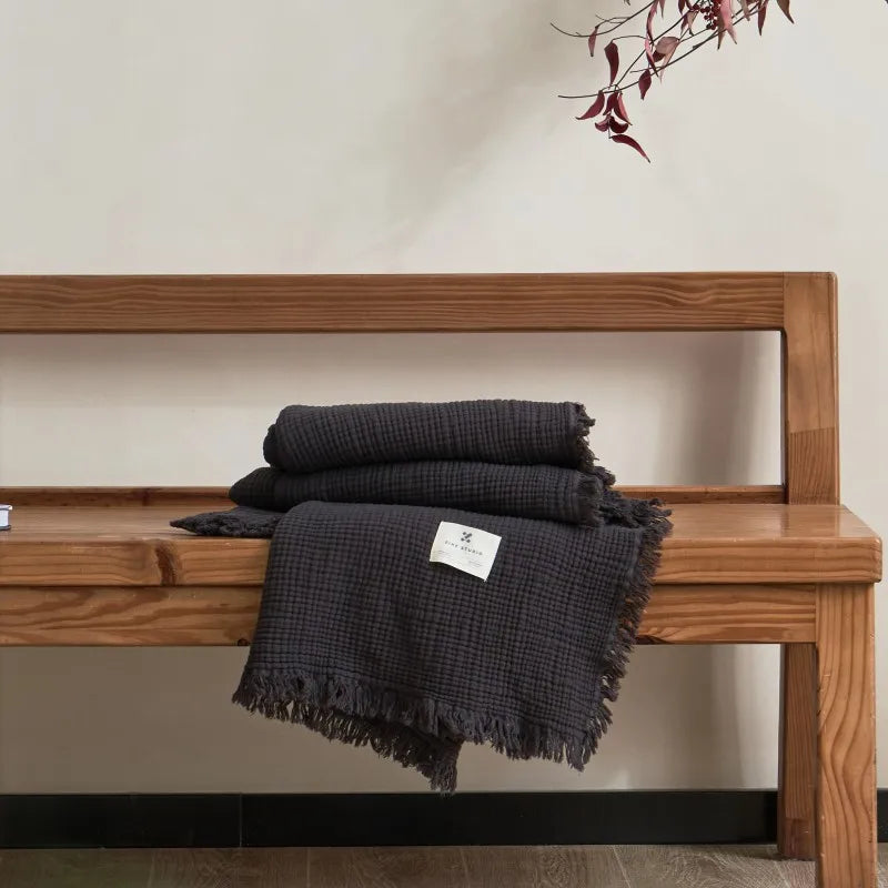 Soft Cotton Blankets Four Layers Of Gauze Sofa Cover Throw Blanket with Tassel Office home Decorative all season