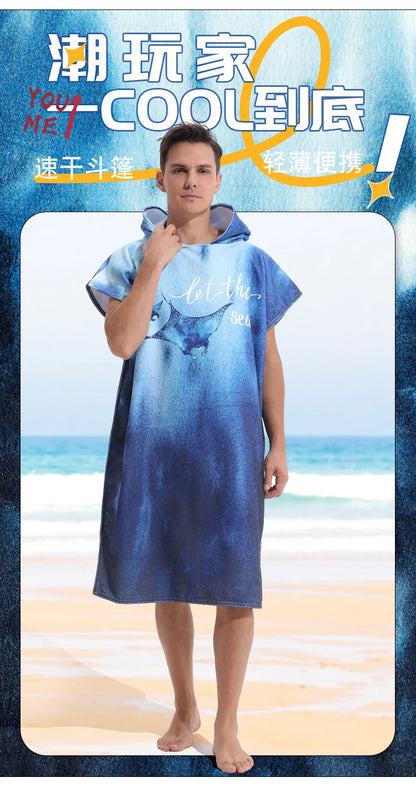 Beach Towel with Hood for Men and Women Hooded Towels Bath Robe for adult Quick Dry Lightweight Soft Microfiber Poncho Swim Robe