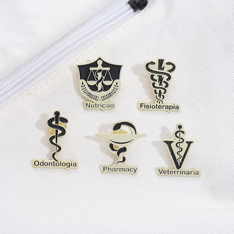 Veterinary Pharmacy Symbol Caduceus Snake Enamel Pins Odontologia Nutricao Fisioterapia Medical Health Badge Brooch Doctor Nurse
