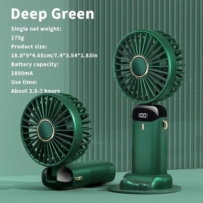 Handheld Neck Hanging USB Mini Fan Foldable Portable 5 Speed Rechargeable Fan With Phone Stand And LED Display Screen