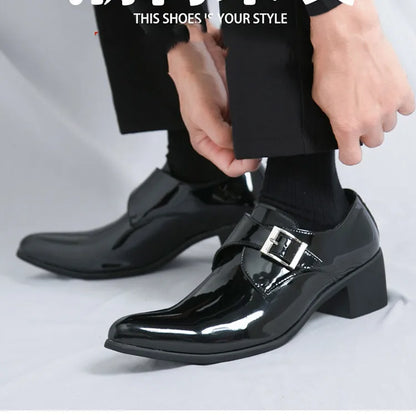 Luxury Black High Heel Men's Shoes Fashion Moccasin For Men Wedding Shoes Casual Dress Leather Pointed Toe Shoes Man Oxford Shoe