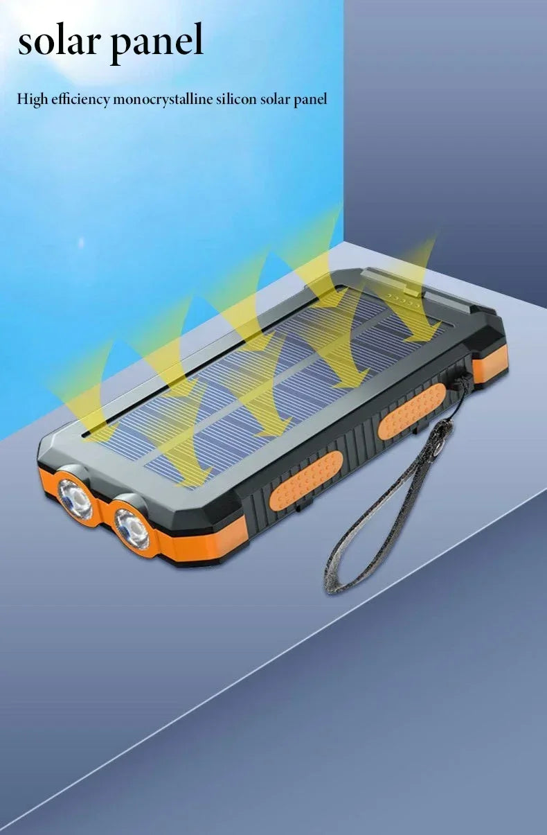 200000mAh Large Capacity Solar Power Bank Portable Outdoor Charger PowerBank External Waterproof Battery Charging with LED Light