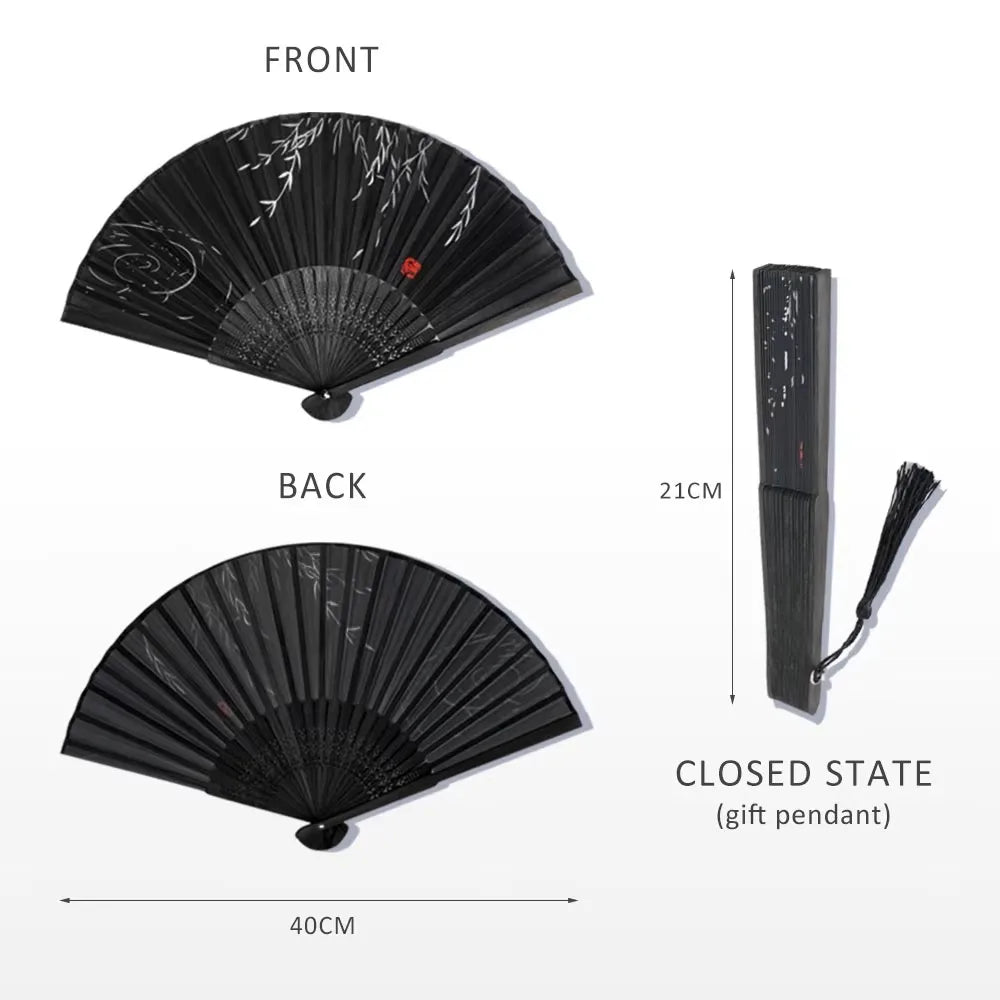 Bamboo Folding Fan Silk Chinese Fan Hand Women Black Fan Summer Female Dance Home Decoration Party Gift Home Ornament Fan Black