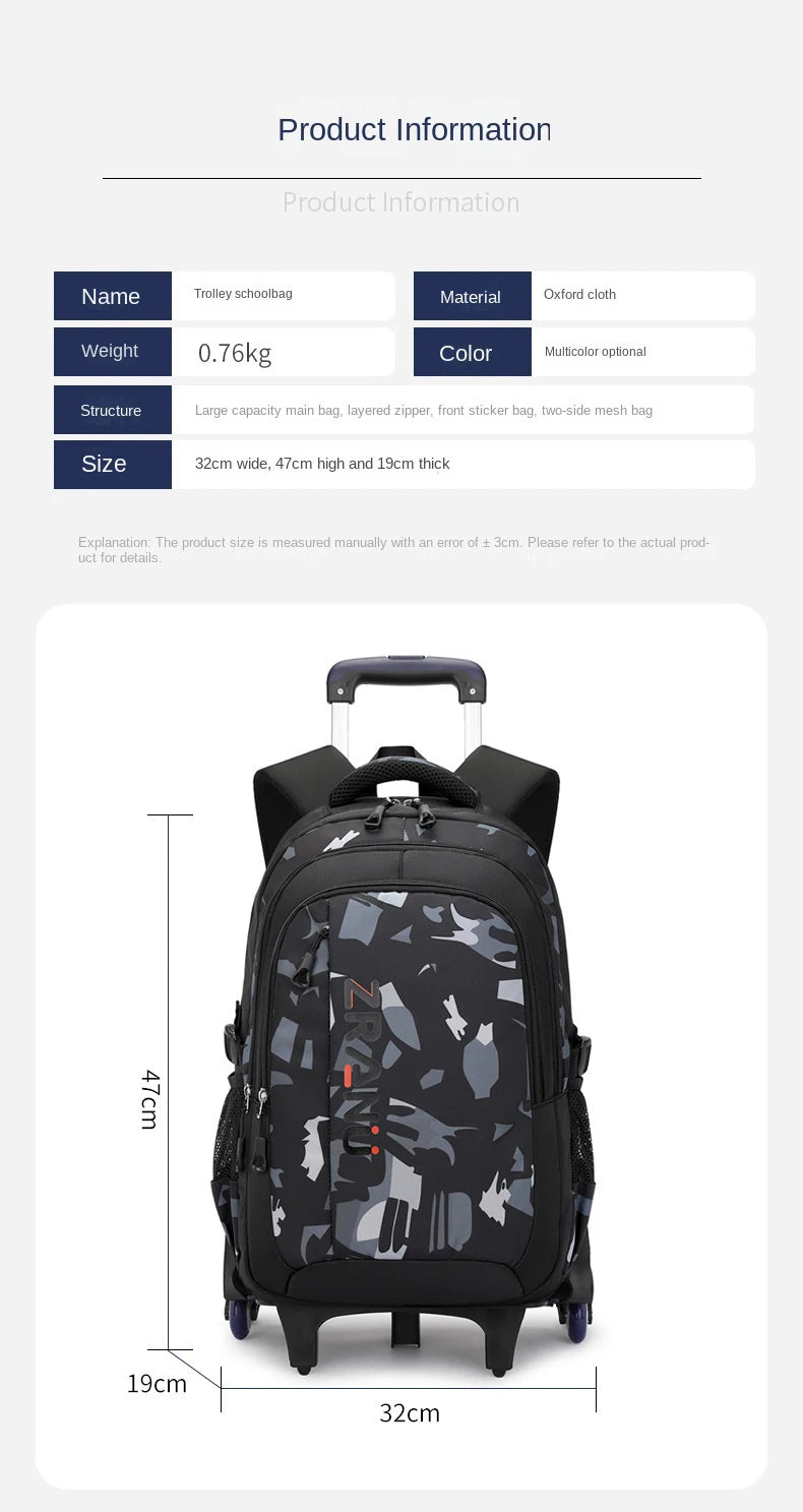 School Rolling backpack bag School Bags with wheels Student wheeled Backpacks for boys Children School Trolley Bag Waterproof