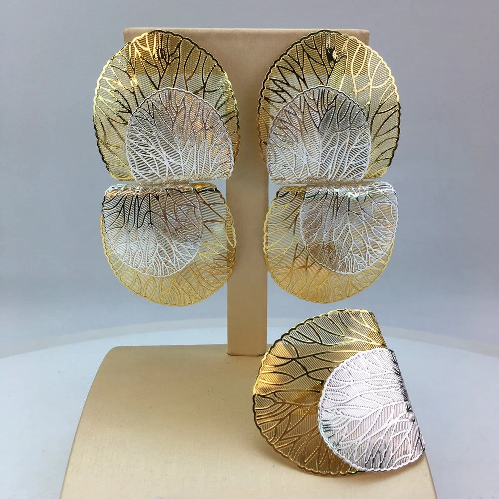 Latest Luxury Brazilian Wedding Jewelry Set Dubai Gold Plated Bridal Exaggerate Big Jewelry Sets FHK17245