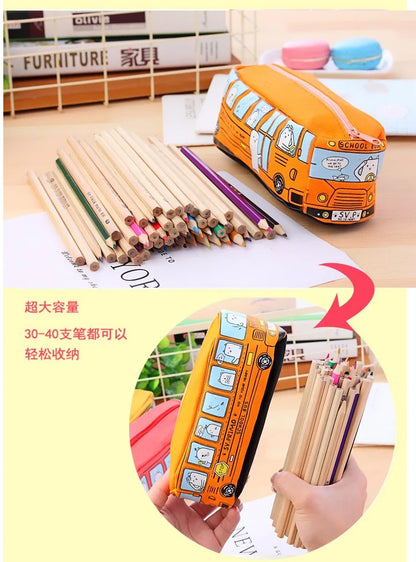 1PCS Creative Large Capacity Student Bus Cartoon Car Pencil Bag Office Culture and Educational Supplies