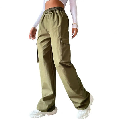 Women Cargo Pants Stylish Women's Cargo Pants Trendy Wide Leg Trousers with Elastic Waist Pockets Casual Korean for Spring