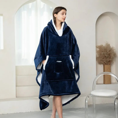 Winter Thickened Wearable Blanket Hooded Lazy European American Style Plus Size Home Casual Wear Flange Lamb Velvet TV Blankets