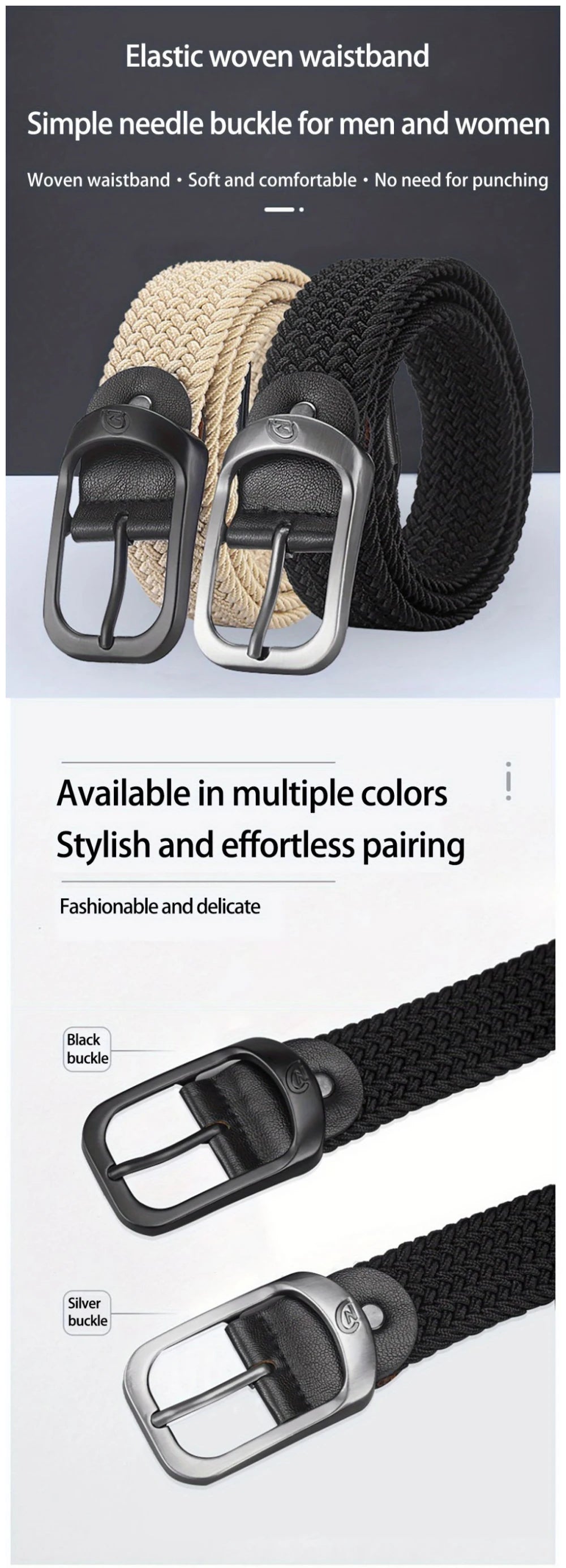 Men's Belt Casual Woven Elastic Belt Outdoor Sports Women's Belt No Need for Punching Climbing Work Belt For Men Women Fashion