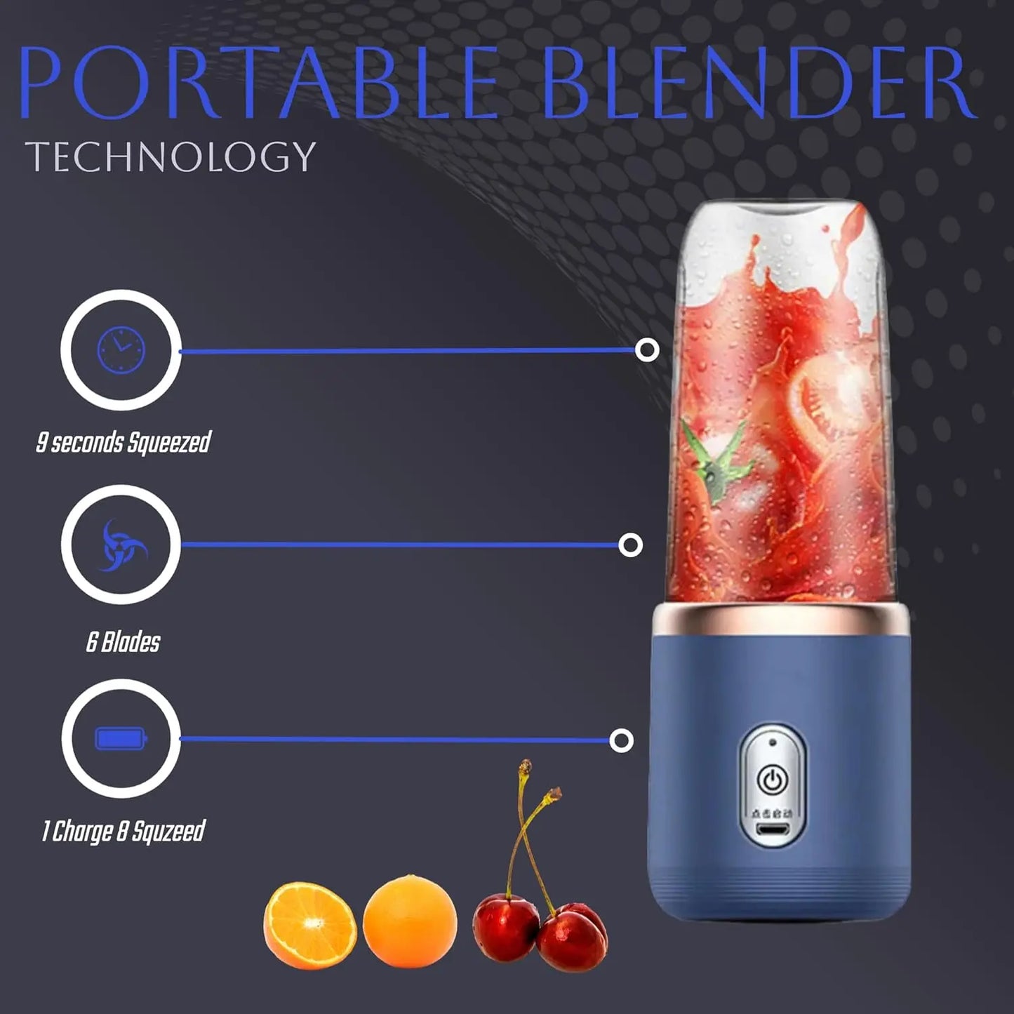 Portable Juicer Blender 14oz for Lemon Orange Fruit Juicing Cup Smoothie Blender Machine 1/2cups with 6 Blades USB Rechargeable