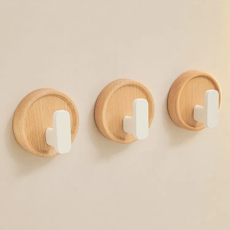 Self Adhesive Wall Hooks Walnut Hanging Hooks For Kitchen Bathroom Solid Hook Coat Storage Hook Home Towel Key Bag Decor Holder