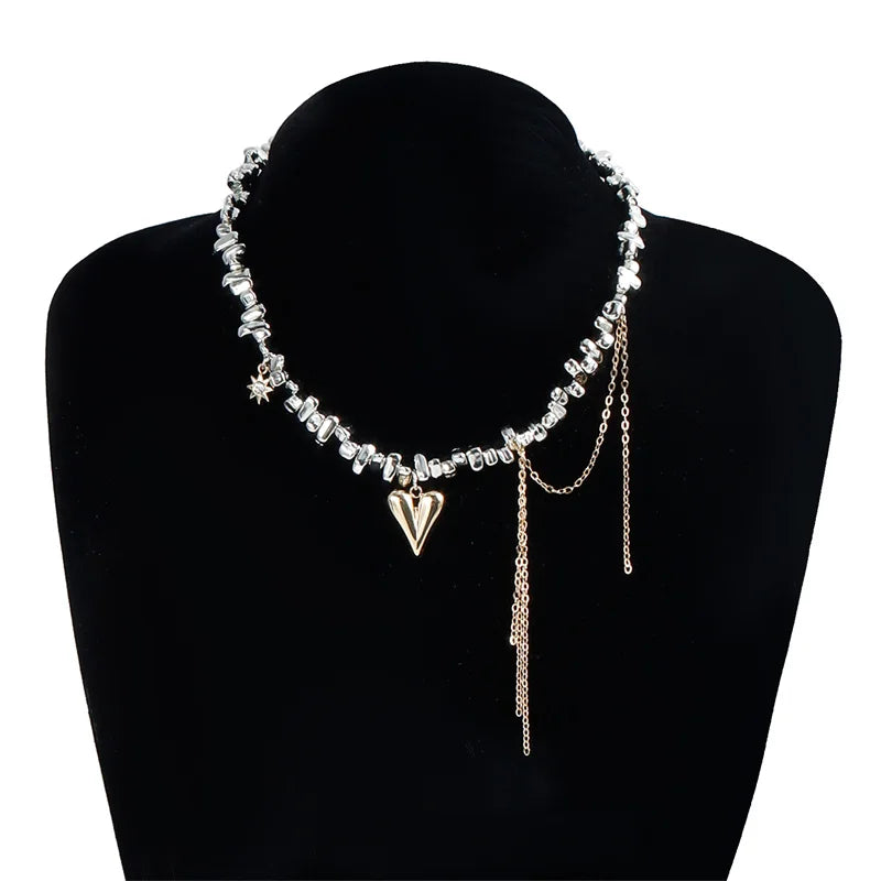 Fashion Trend Accessories Simple Exquisite Love Fringe Pendant Irregular Beaded Necklace For Women Holiday Gifts Alloy Jewelry