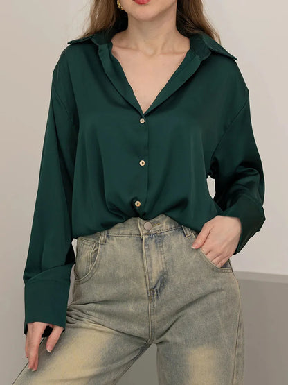 Office Wear Women Shirts Satin Blouse Luxury Pink Long Sleeve Formal Shirts Female Button Silk Tops For Women Elegant All-Match