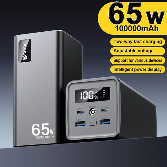 PSOOO 65W Power Bank 100000mAh Super Fast Charging Powerbank Portable External Battery Charger for Laptop iphone Xiaomi Huawei