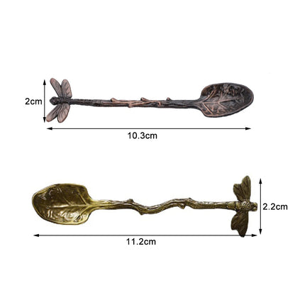 New Retro Coffee Spoon Dragonfly Twig Decorative Stirring Spoon Alloy Leaf Spoon Forest Style Portable Dessert Spoon Tea Spoon
