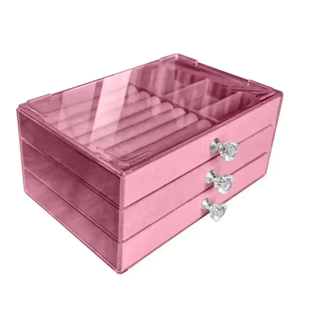 Organizer Box  Acrylic Velvet Jewelry Organizer with 3 Drawers Stackable Display Storage Earrings Necklace Bracelets Box Holder