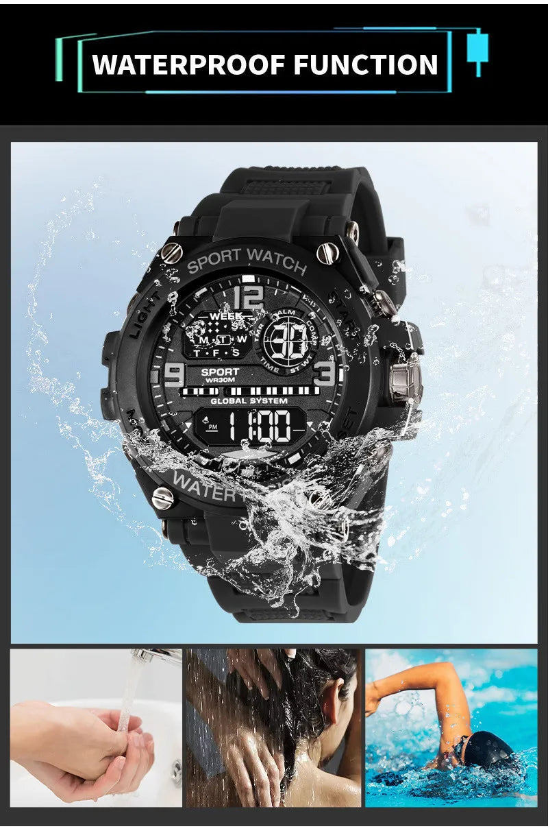 Men Waterproof  Sports Watches Multifunction Electronic Watches Anti Drop and Shock-absorbing Wristwatches