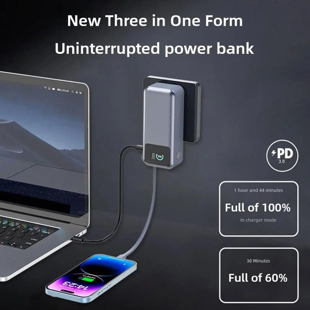 AC Plug GaN Power Bank 10,000mAh Mobile Power Supply 65W Type-C Fast Charging 3 IN 1 Wall Charger For Laptops Mobile Phones