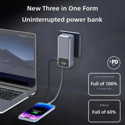 AC Plug GaN Power Bank 10,000mAh Mobile Power Supply 65W Type-C Fast Charging 3 IN 1 Wall Charger For Laptops Mobile Phones