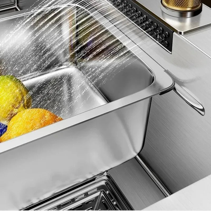 Nano 304 Stainless Steel Sink Waterfall Large Single Slot Kitchen Sink Vegetable Sink Stainless Steel Sink Household Sink