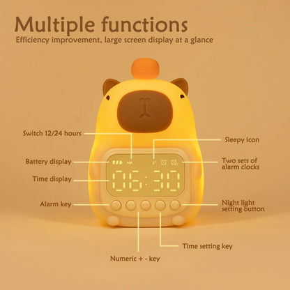 Cute Capybara Clock LED Digital Alarm Clock Rechargeable Table Clock Study Work Clock 12/24H Bedside Clock with Night Light