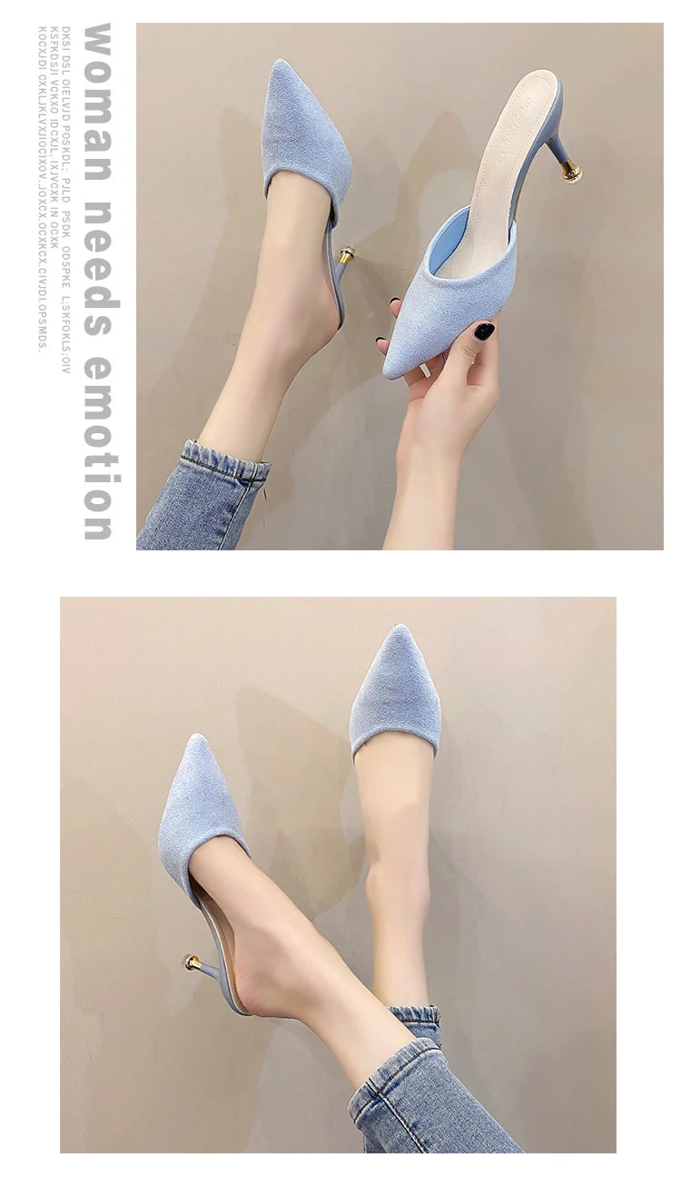 New Women's Slippers High Heel Closed Pointed Toe Shoes Sexy Ladies Heeled Sandals for Women