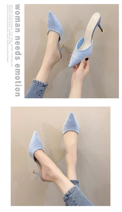 New Women's Slippers High Heel Closed Pointed Toe Shoes Sexy Ladies Heeled Sandals for Women
