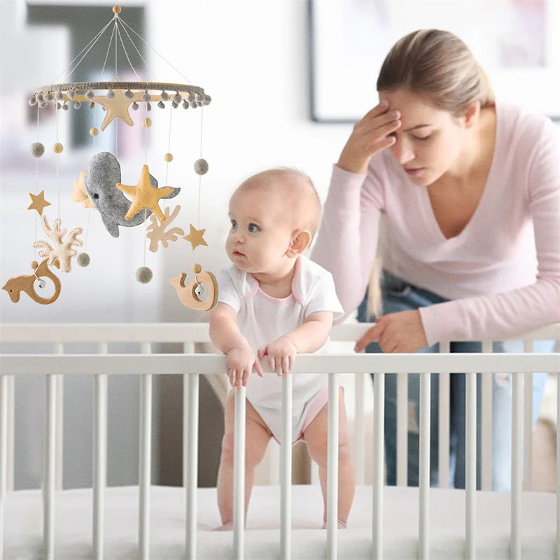 Newborn Baby Rattles Toys 0-12 Months Soft Felt Whale Bed Bell Infant Mobile Crib Hanging Musical Carousel Toy Boys Girls Gift