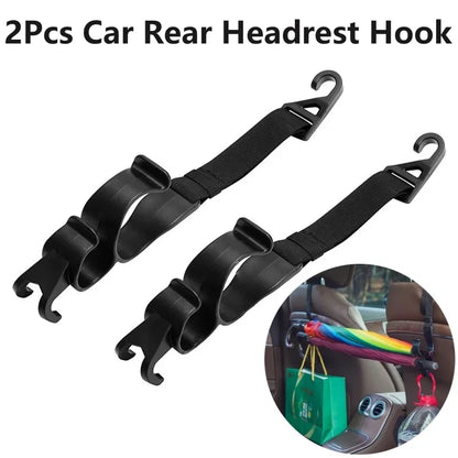2pcs Car Back Seat Hook Multi-function Rear Seat Headrest Hanging Hook Umbrella Holder Seat Back Storage Interior Organizer Tool