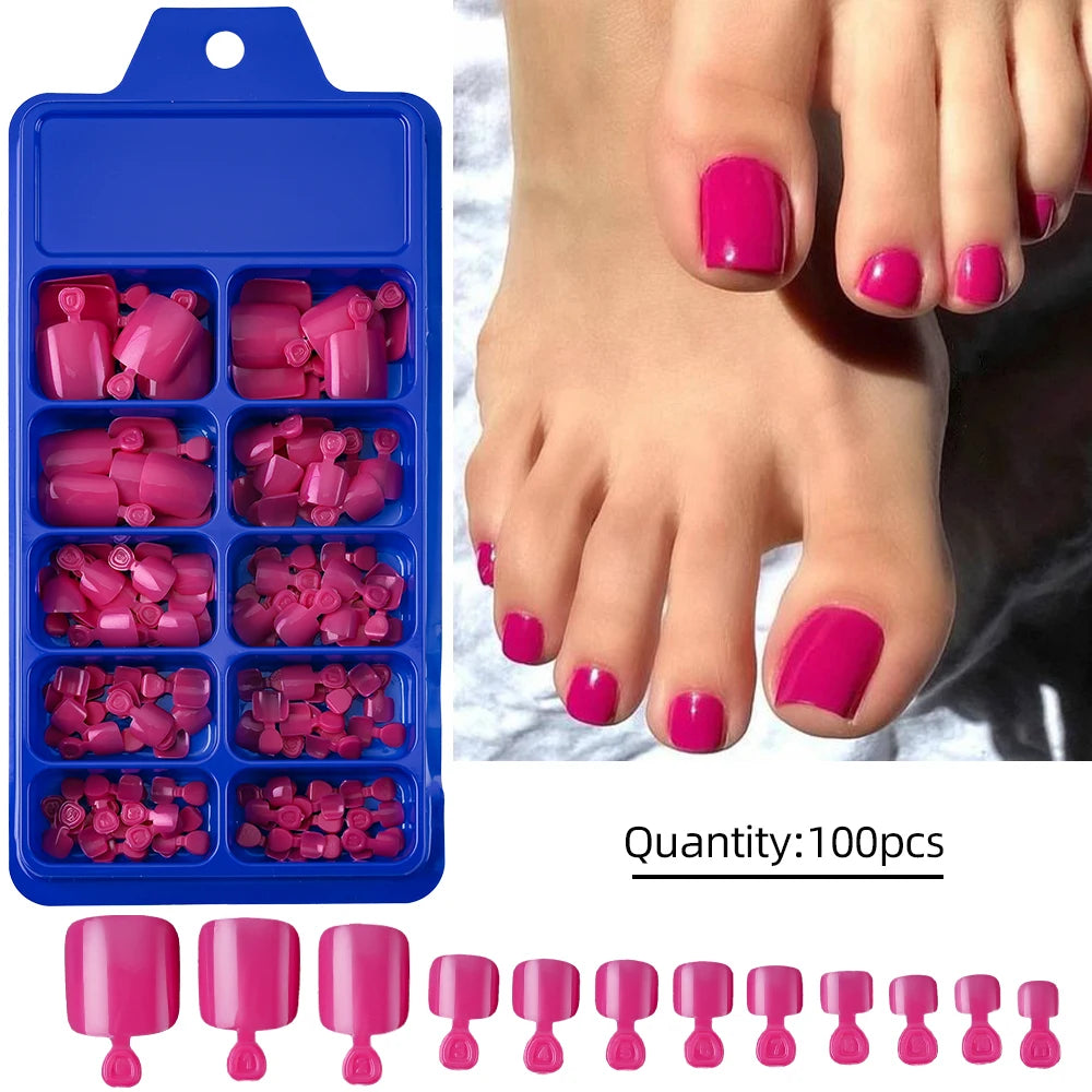 144pcs Short Square False Toe Nails Lake Blue/White/Red/Nude Press on Toenails Glossy Full Cover Toe Nails 100/120pcs Artificial