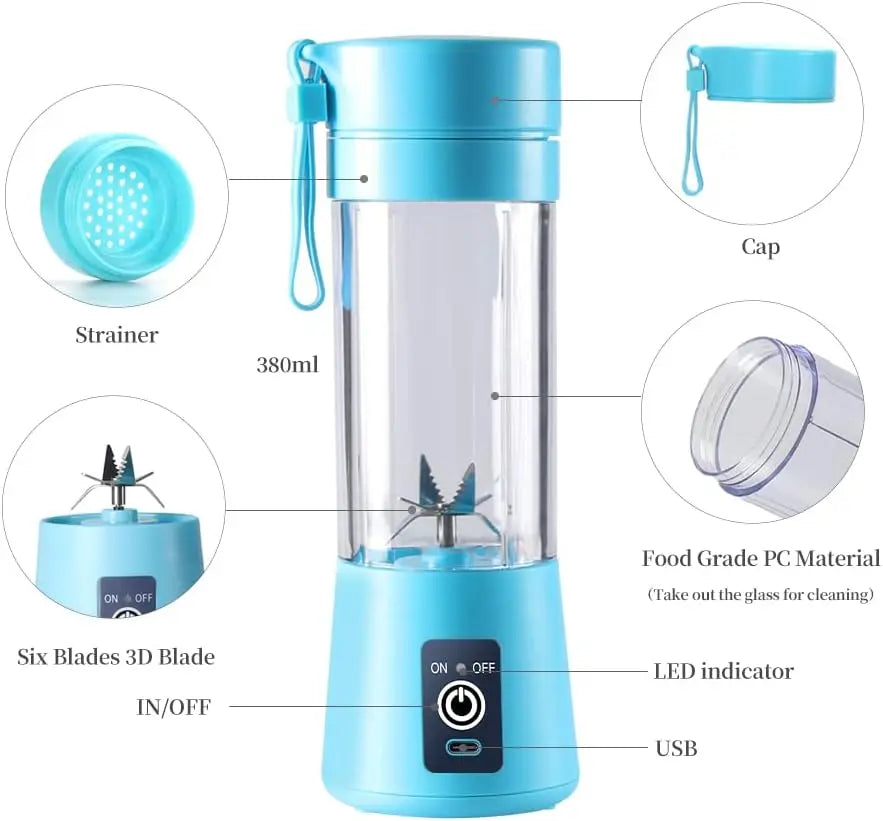 NEW Portable Blender for Shakes and Smoothies Rechargeable USB 380ML Traveling Fruit Juicer Cup Hand Fruit Blender Juicing Cup