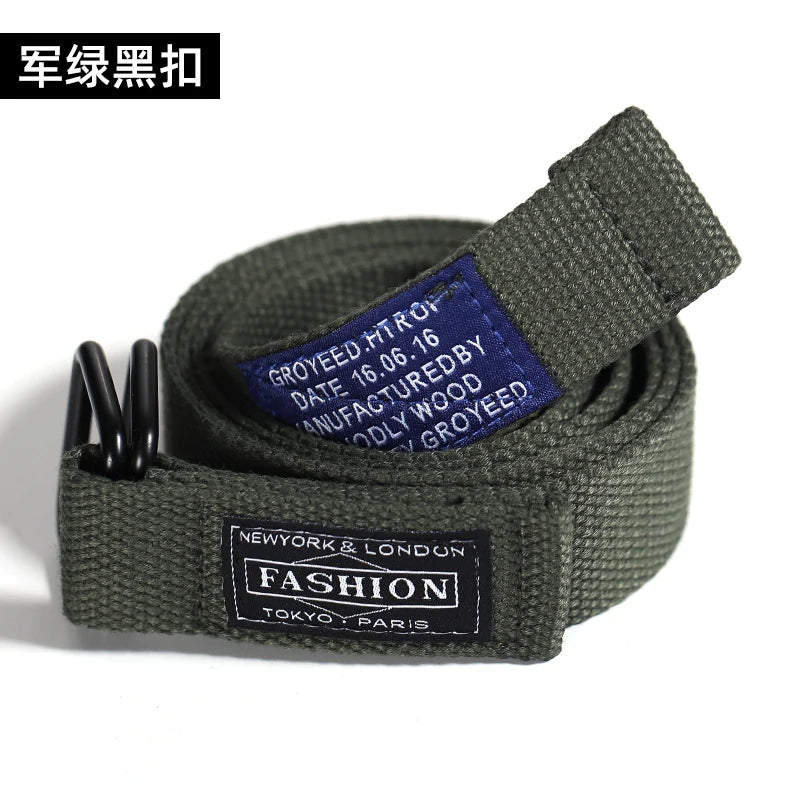 Double-loop belt men and women belt INS double-loop tide double-loop canvas Korean version of young students casual outdoo