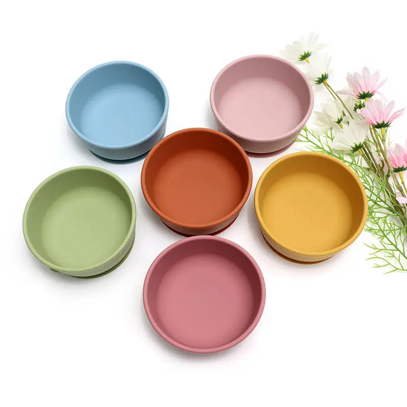 Food Grade Silicone Baby Feeding Bowls with Lid Anti-fall Strong Suction Dining Bowl for Toddler Kid Training Tableware BPA Free