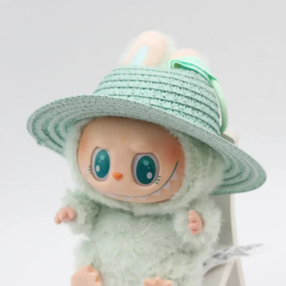 Labubu Ropa V1V2 Colorful Hollow Top Straw Hat Outdoor Labubu Clothes Accessories