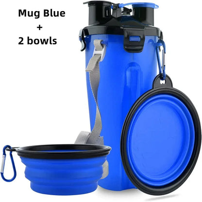 Dog Travel Water Bottle Collapsible Bowls 2 in 1 Pet Food Container with Collapse Bowls Outdoor Portable Water Bowls for Pet Cat