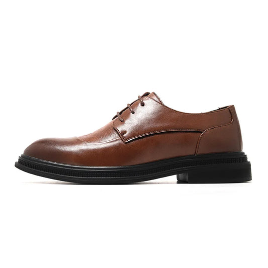Brown leather shoes men's business formal summer British casual soft sole wedding shoes men